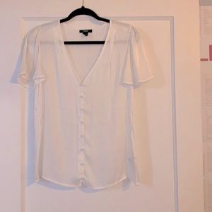 PAIGE silk white blouse with short ruffle sleeves